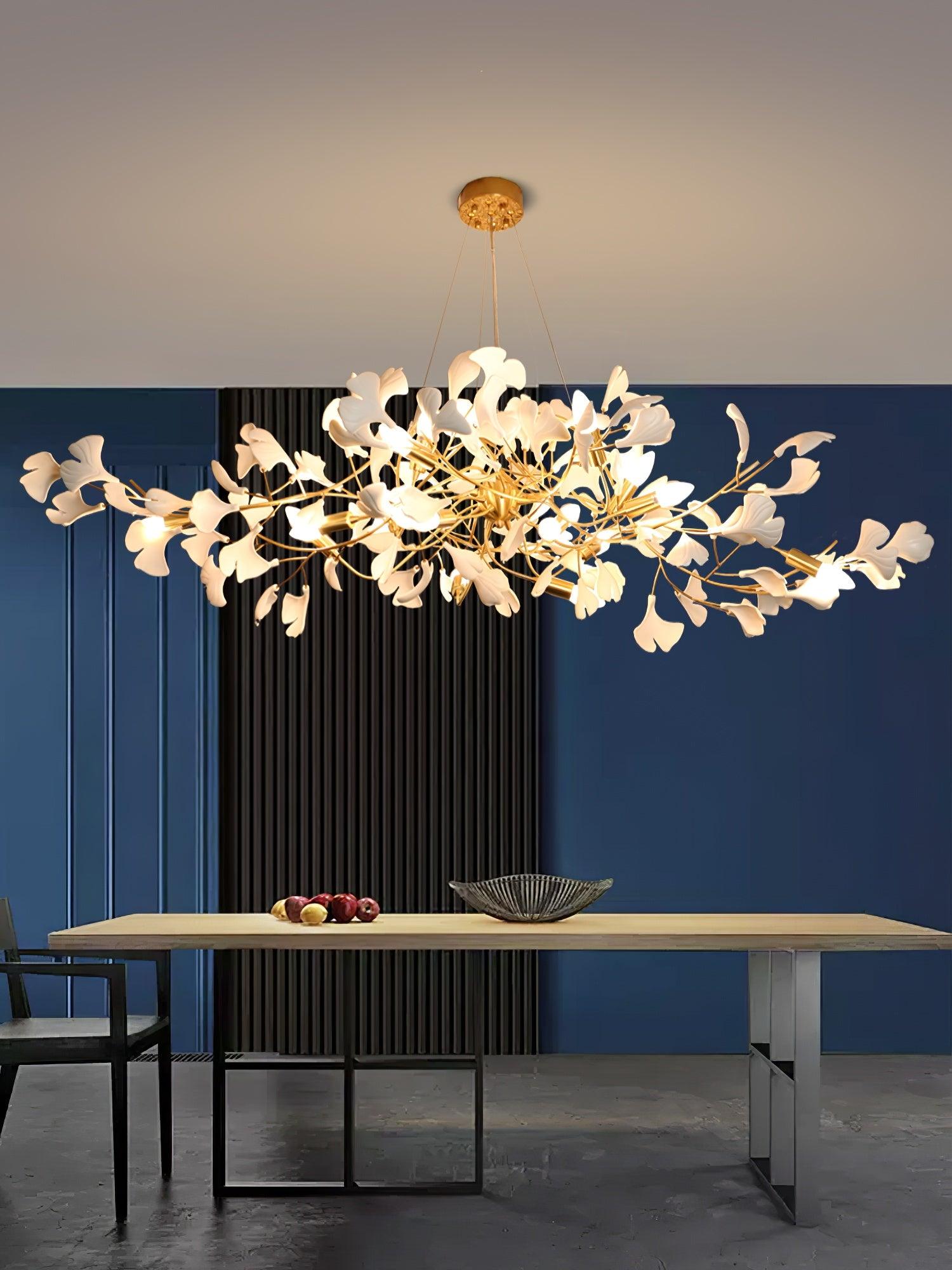 Chandelier White Ceramic Ginkgo Petals Gold - Neutralighting