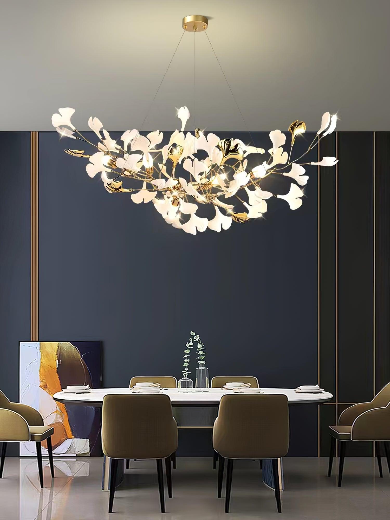 Chandelier White Ceramic Ginkgo Petals Gold - Neutralighting