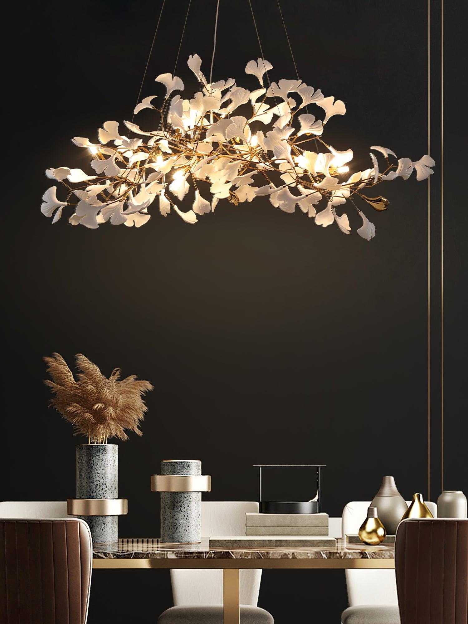 Chandelier White Ceramic Ginkgo Petals Gold - Neutralighting