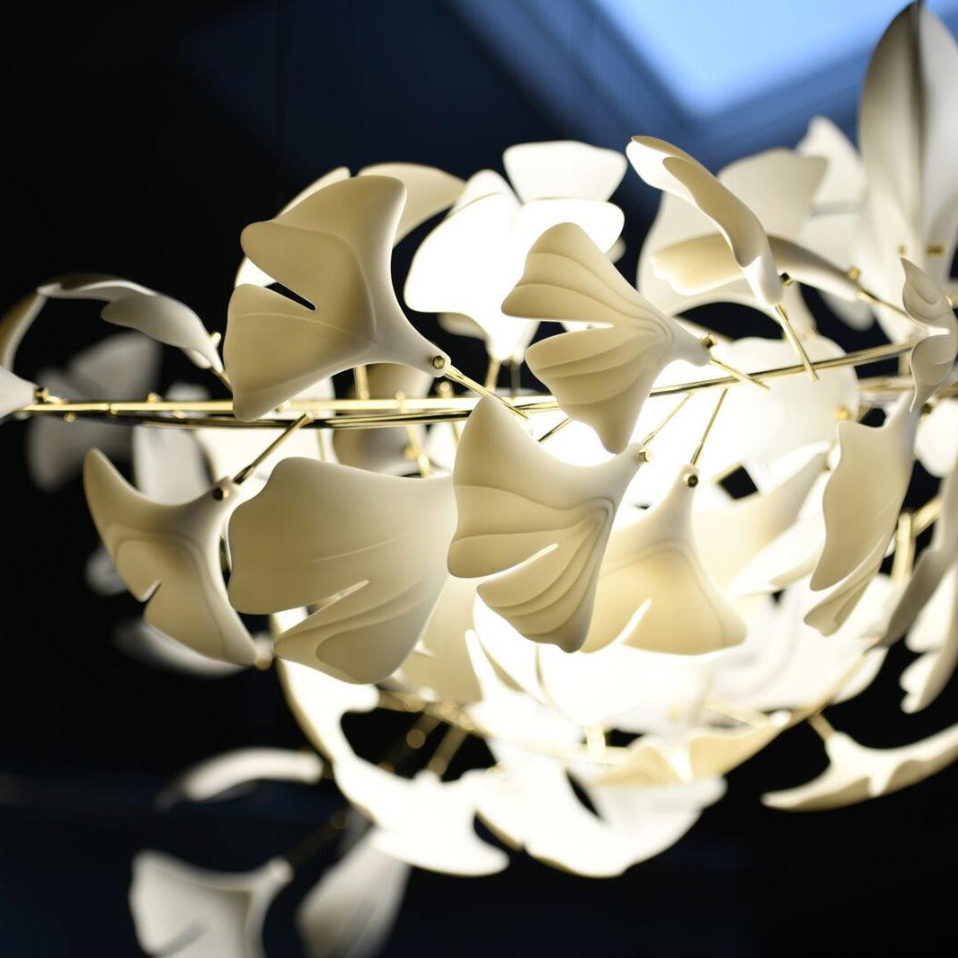 Chandelier White Ceramic Ginkgo Petals Gold - Neutralighting