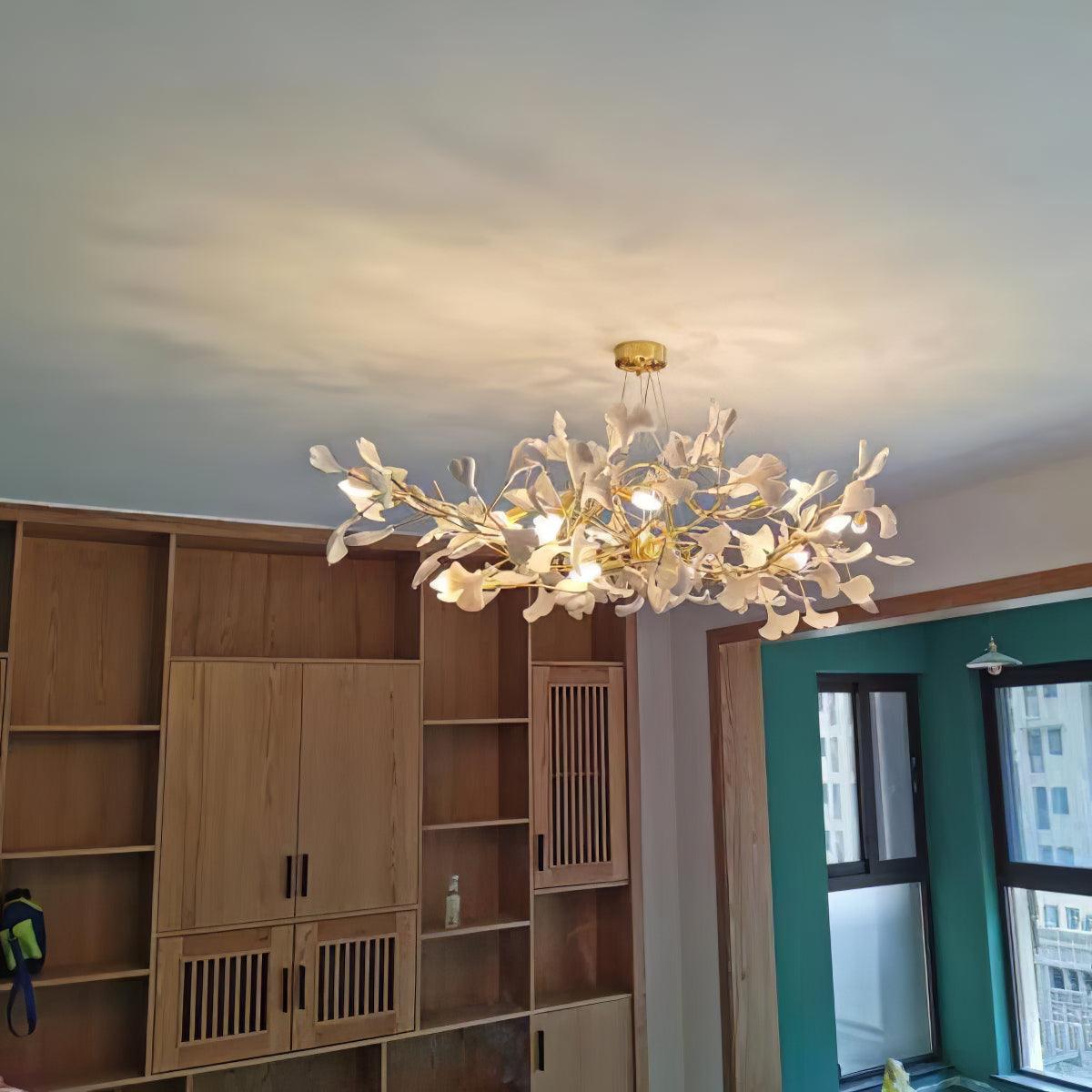 Chandelier White Ceramic Ginkgo Petals Gold - Neutralighting