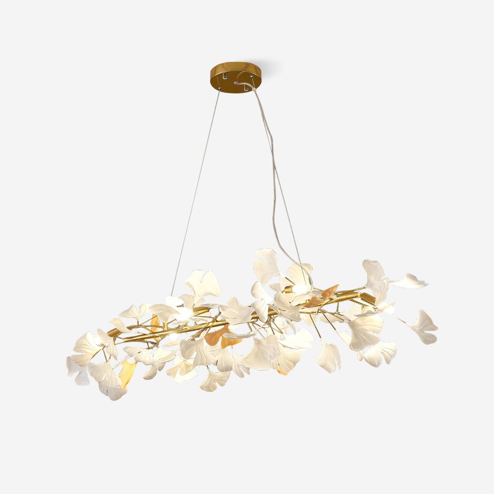 Chandelier Metal Frame Ceramic Gingko White Gold Shade Modern Art - Neutralighting