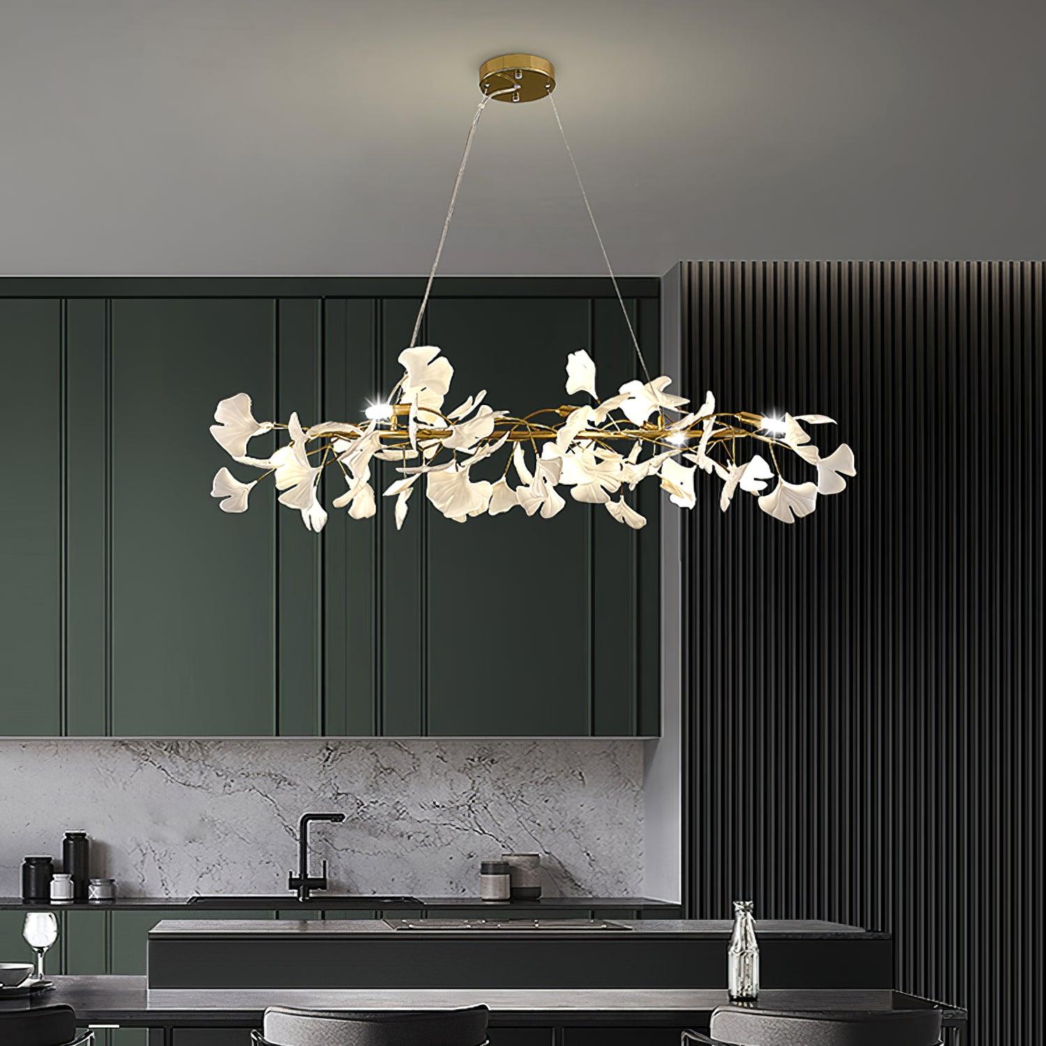 Chandelier Metal Frame Ceramic Gingko White Gold Shade Modern Art - Neutralighting