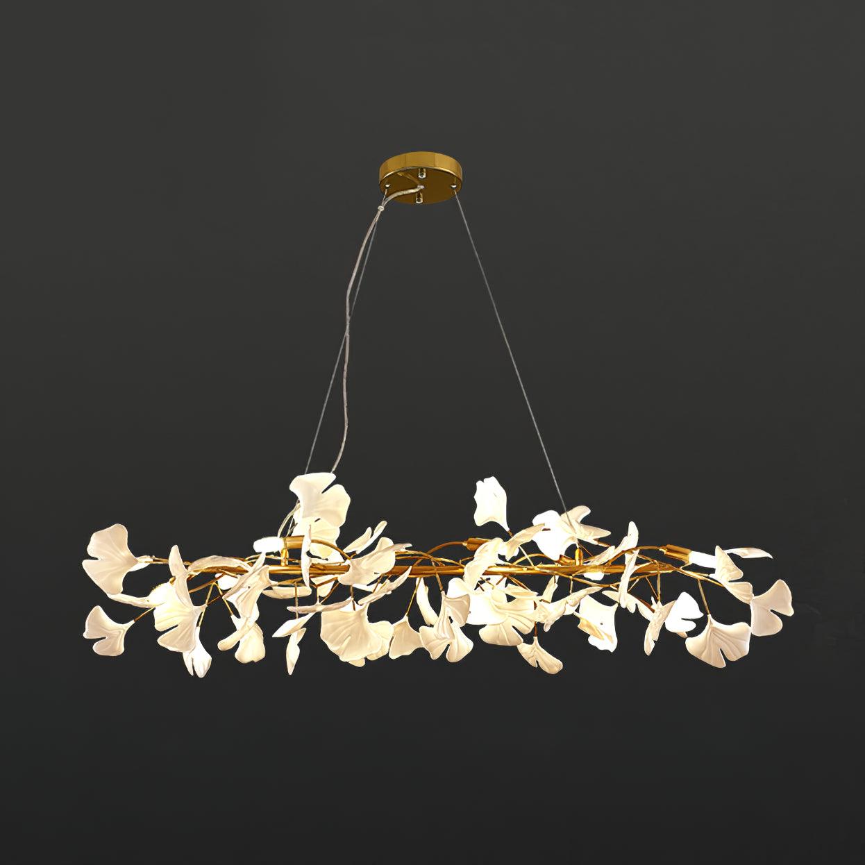Chandelier Metal Frame Ceramic Gingko White Gold Shade Modern Art - Neutralighting
