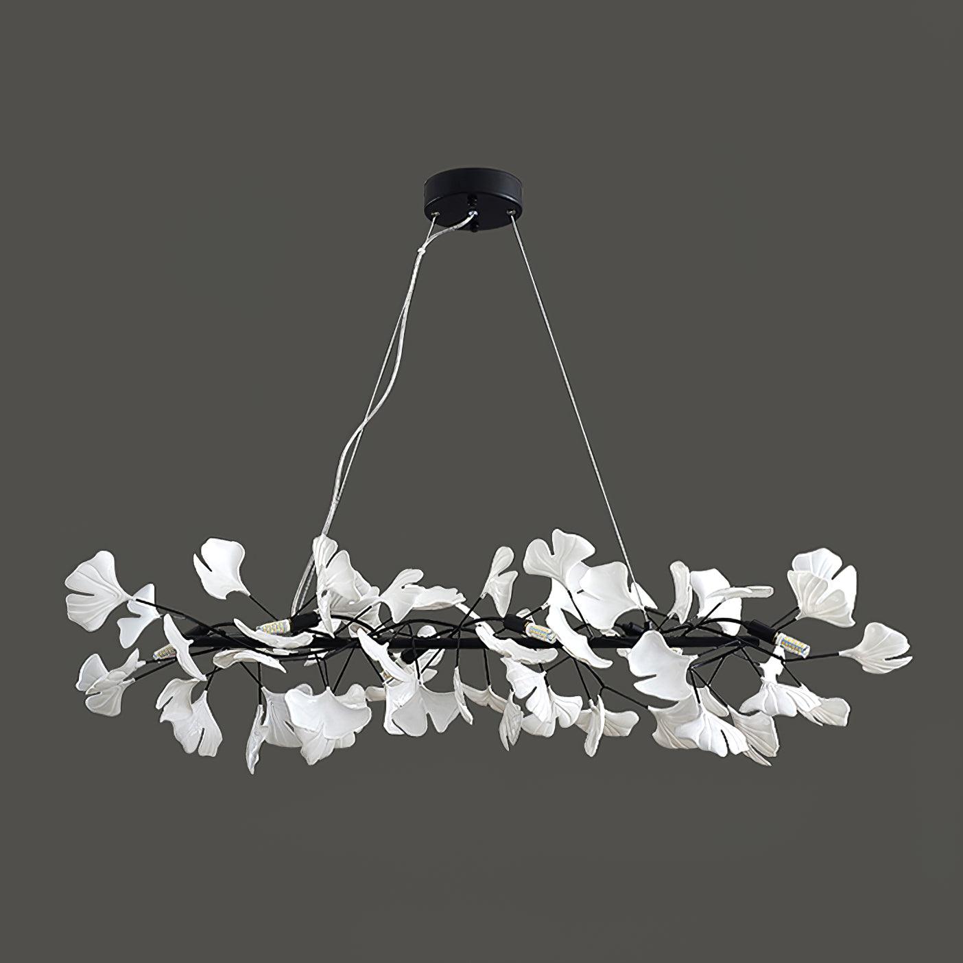 Chandelier Metal Frame Ceramic Gingko White Gold Shade Modern Art - Neutralighting