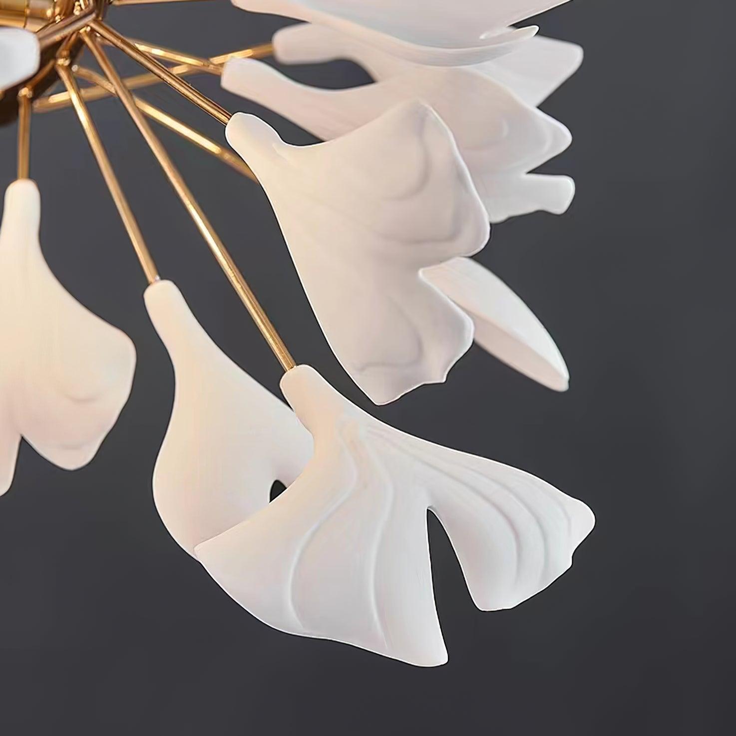 Chandelier Metal Frame Ceramic Gingko White Gold Shade Modern Art - Neutralighting