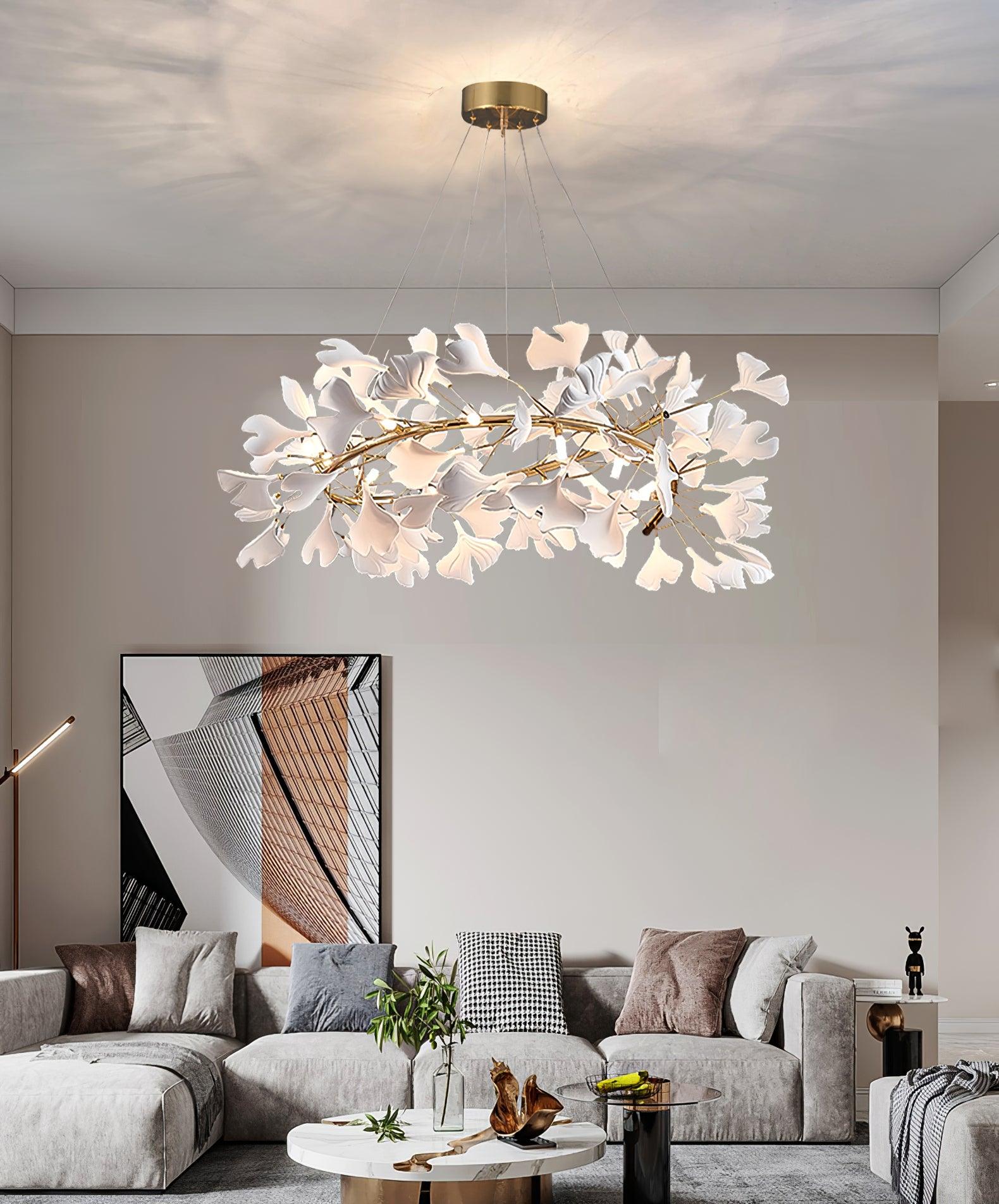 Chandelier White Ceramic Ginkgo Petals U - Neutralighting