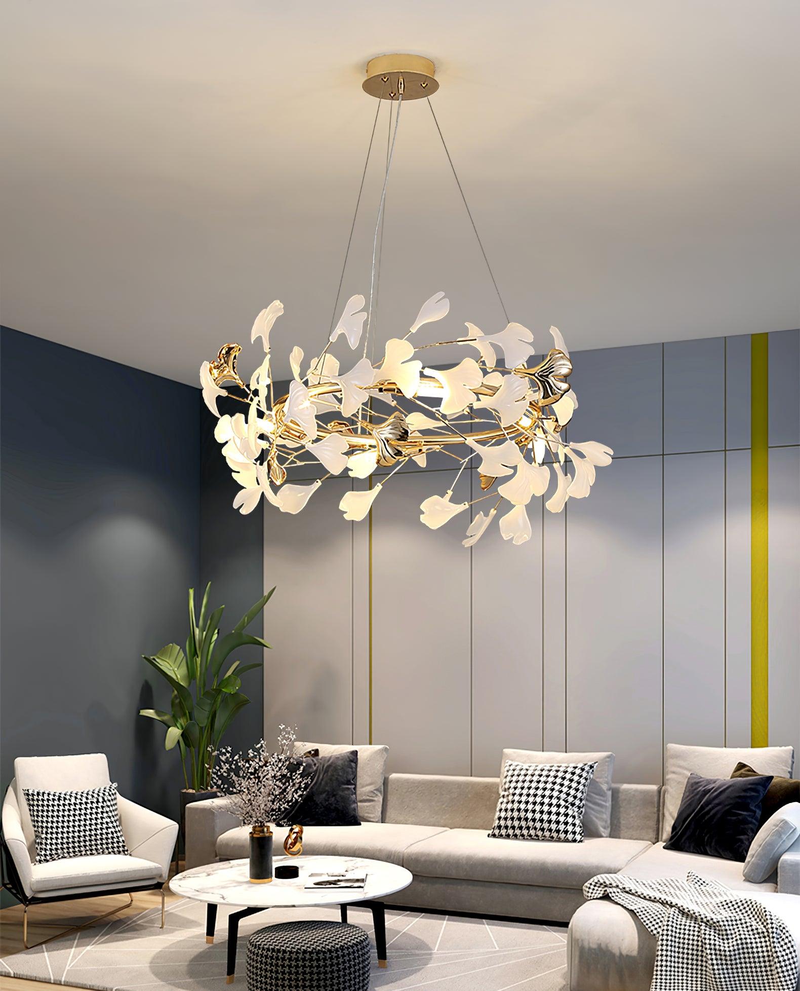 Chandelier White Ceramic Ginkgo Petals U - Neutralighting