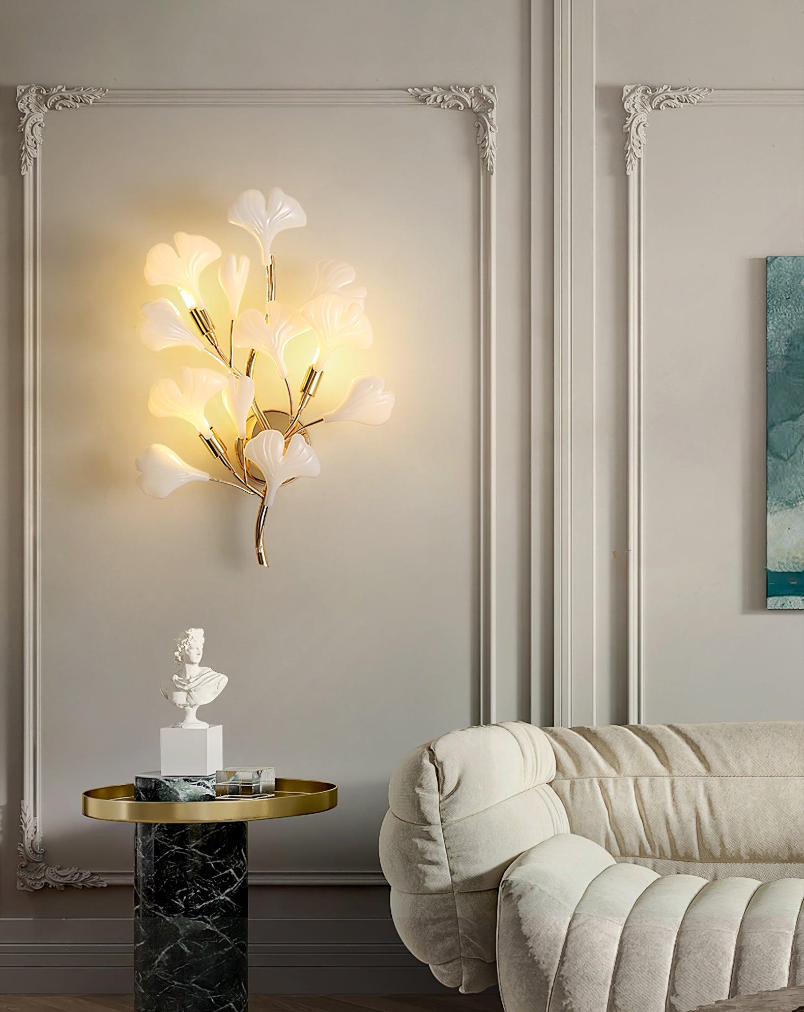 Wall Lamp Gingko Ceramic Petal Shades Gold Art Nouveau - Neutralighting