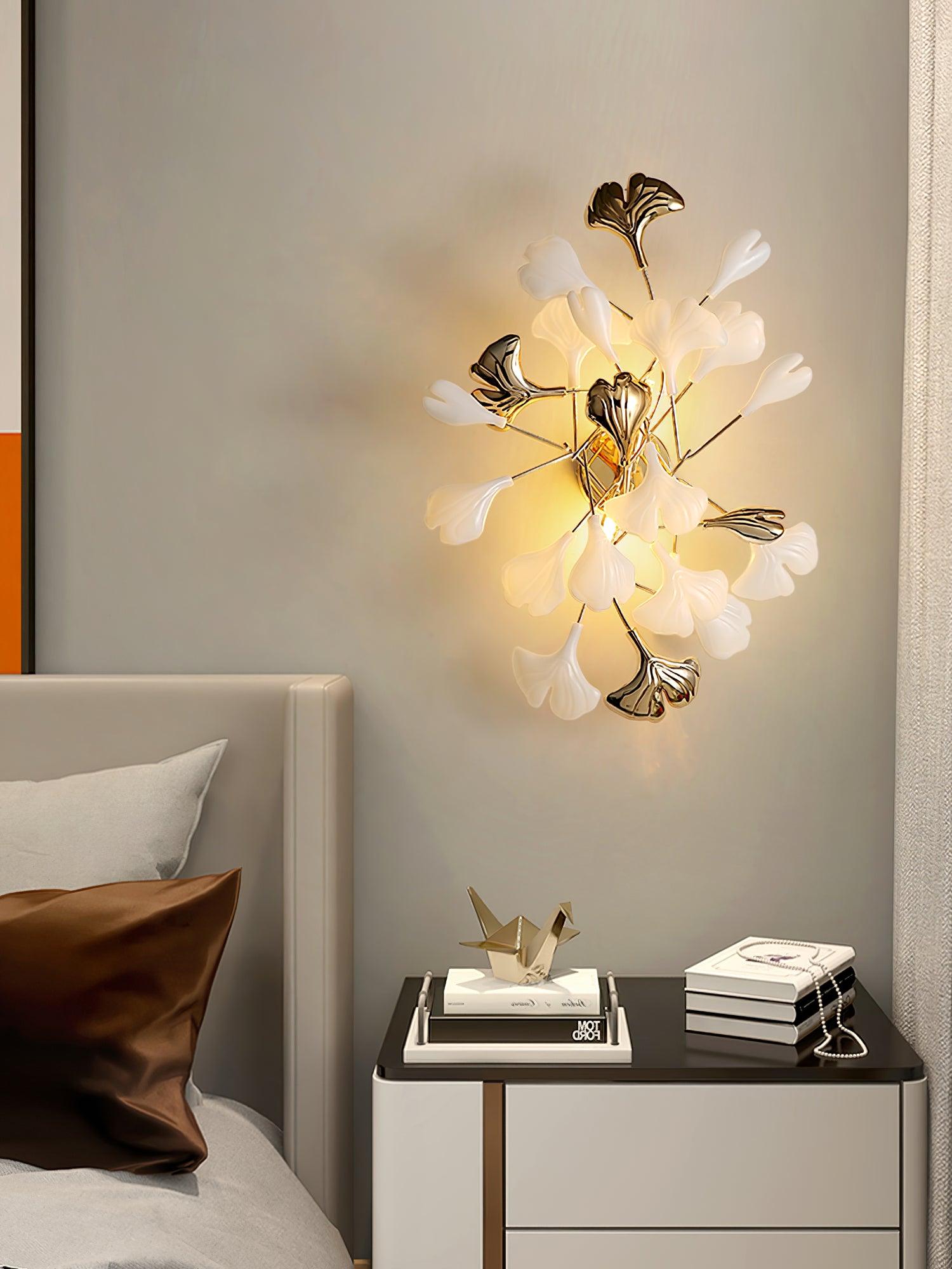 Wall Lamp Gingko Ceramic Petal Shades Gold Art Nouveau - Neutralighting