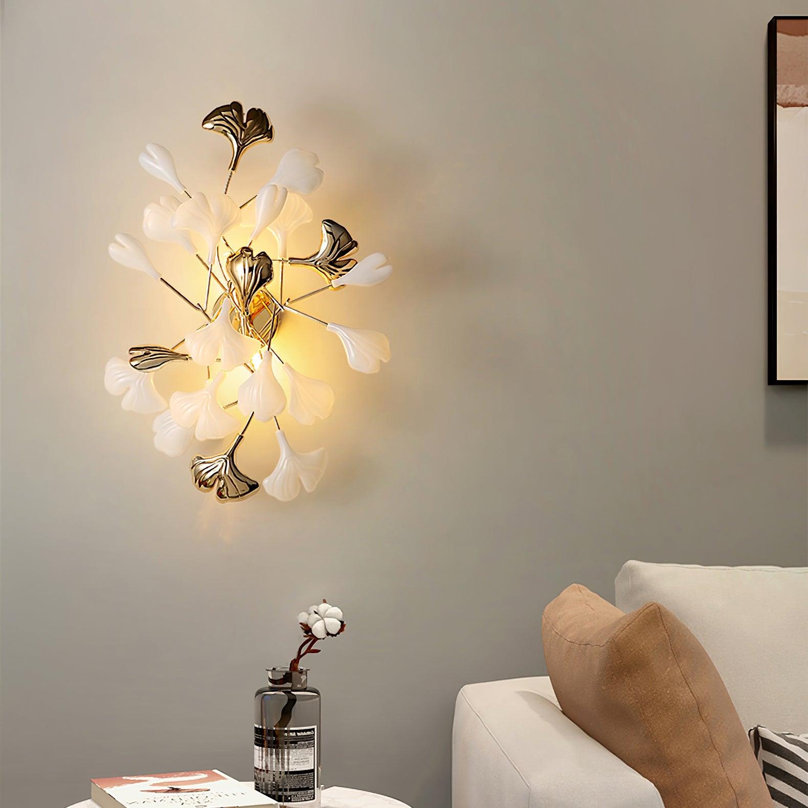 Wall Lamp Gingko Ceramic Petal Shades Gold Art Nouveau - Neutralighting
