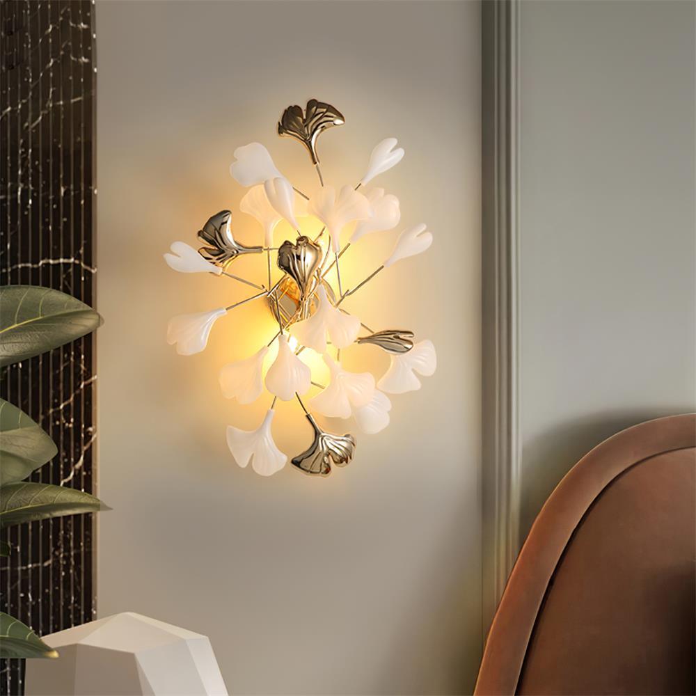 Wall Lamp Gingko Ceramic Petal Shades Gold Art Nouveau - Neutralighting