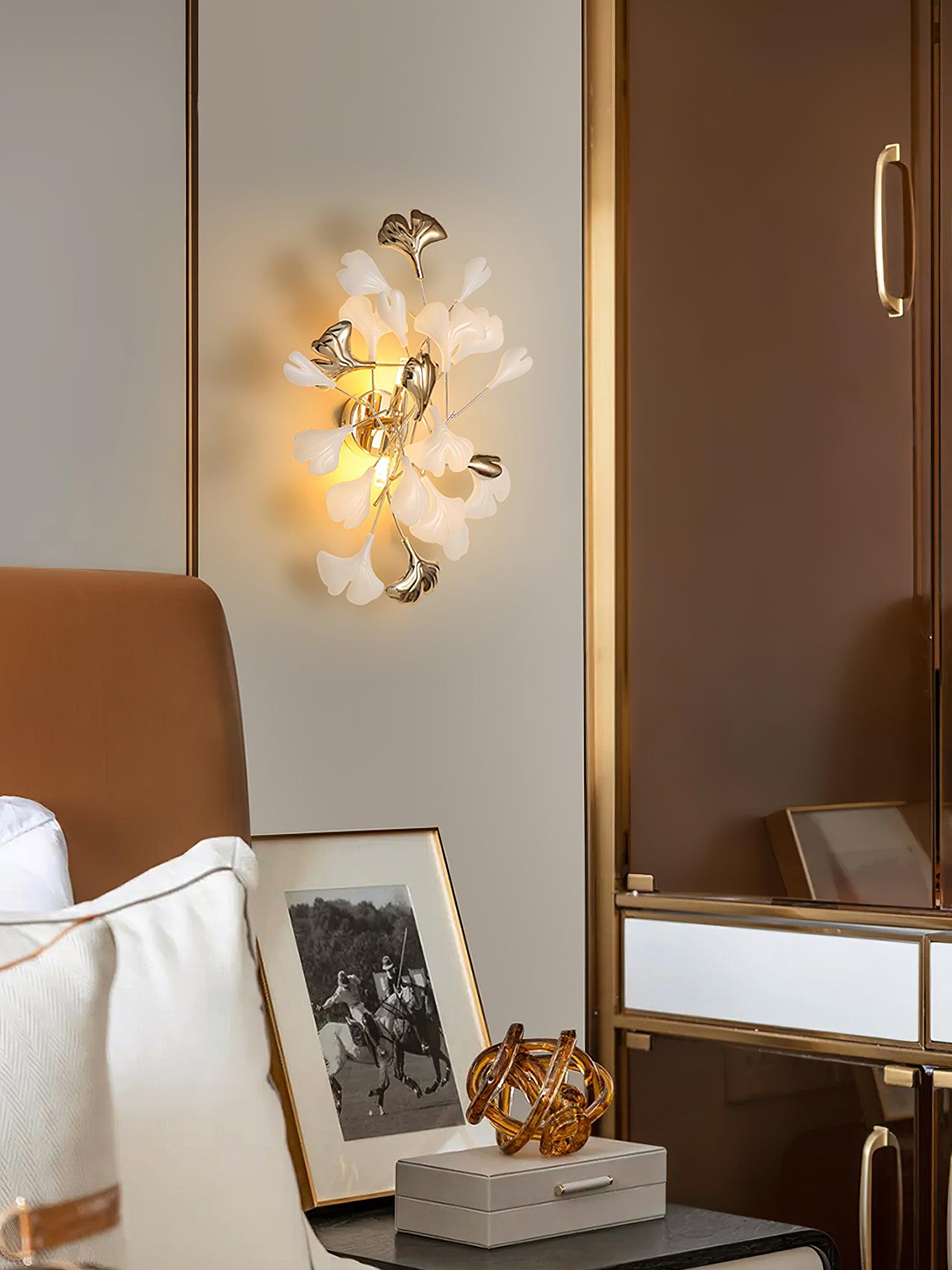 Wall Lamp Gingko Ceramic Petal Shades Gold Art Nouveau - Neutralighting