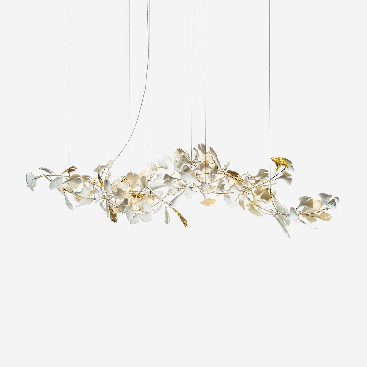 Chandelier Metal Frame Ceramic Gingko Leaf Shade White Gold Modern - Neutralighting