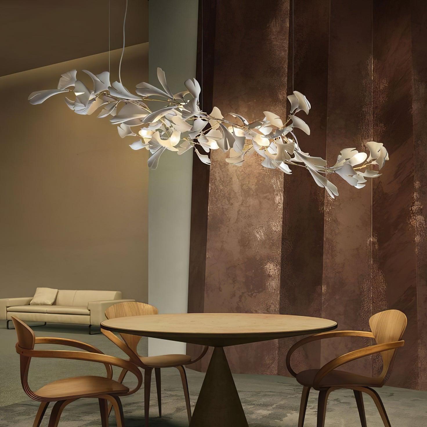 Chandelier Metal Frame Ceramic Gingko Leaf Shade White Gold Modern - Neutralighting