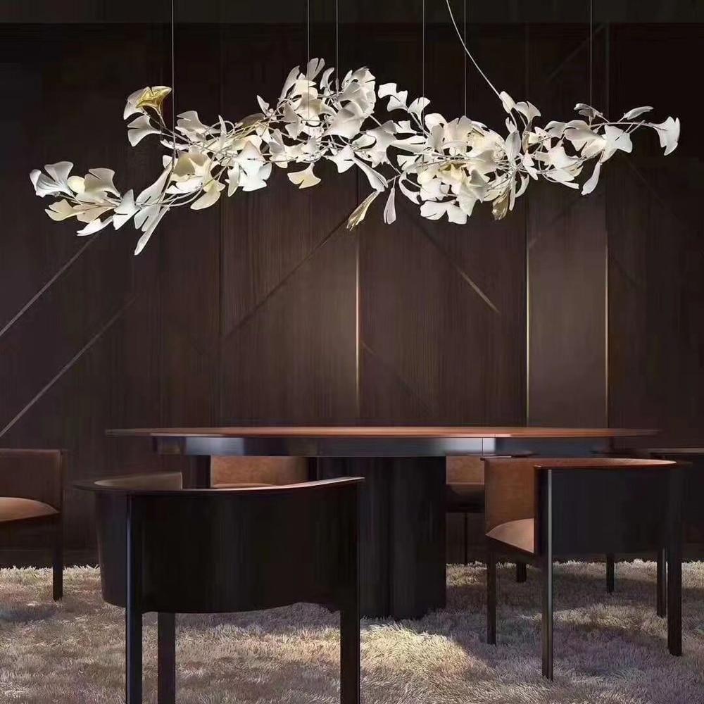 Chandelier Metal Frame Ceramic Gingko Leaf Shade White Gold Modern - Neutralighting