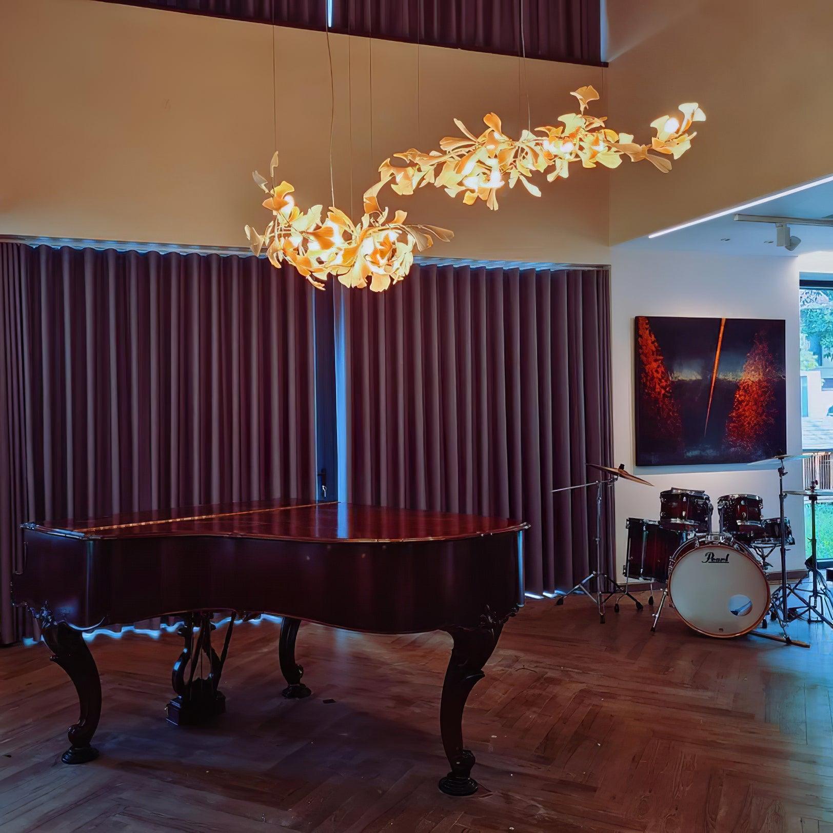 Chandelier Metal Frame Ceramic Gingko Leaf Shade White Gold Modern - Neutralighting