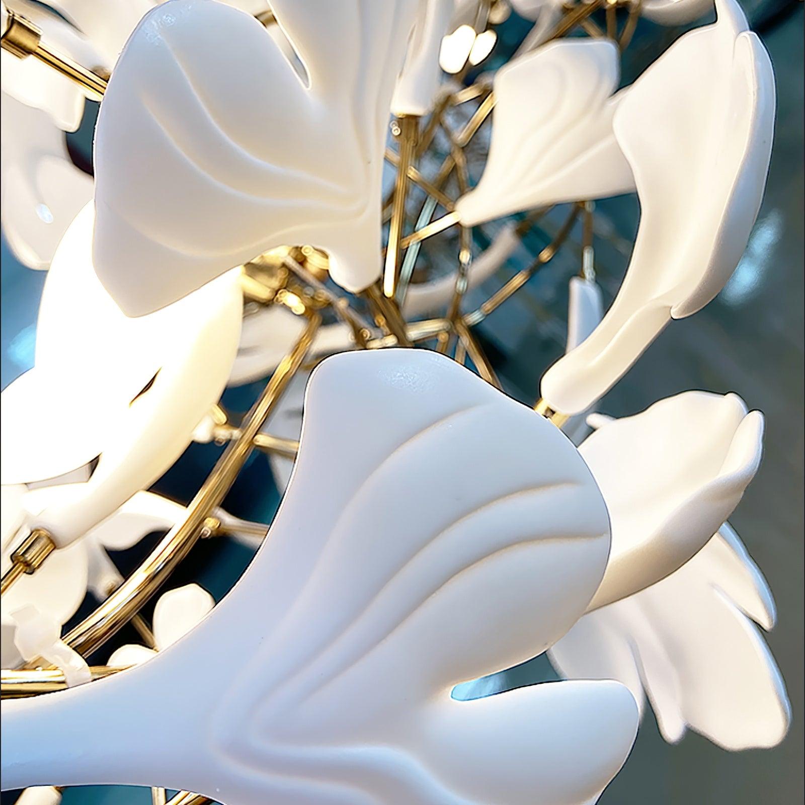 Chandelier Metal Frame Ceramic Gingko Leaf Shade White Gold Modern - Neutralighting