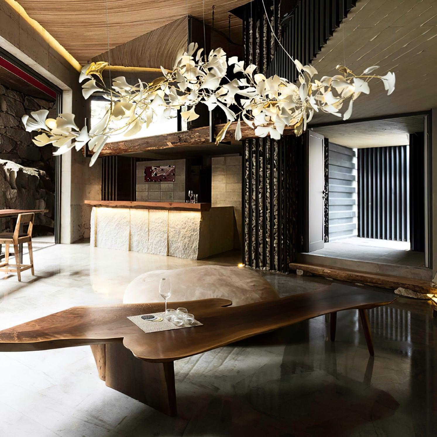 Chandelier Metal Frame Ceramic Gingko Leaf Shade White Gold Modern - Neutralighting