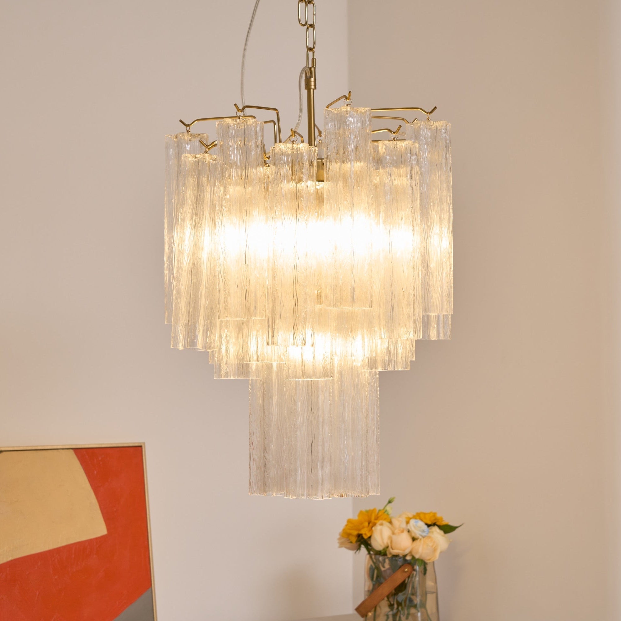 Aurora Chandelier Clear Murano Glass Tube Tiered Modern