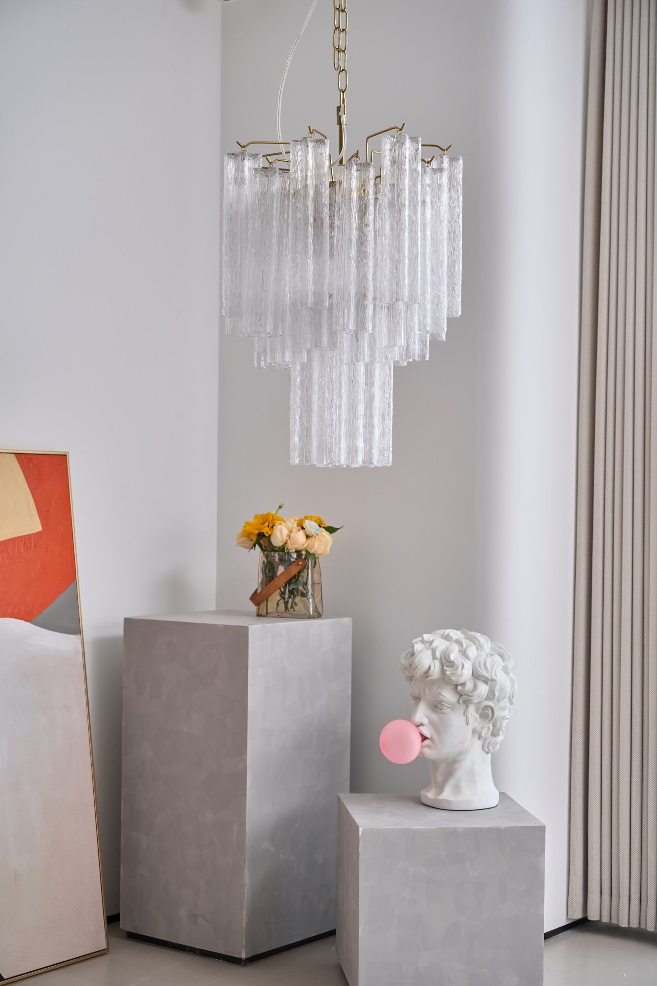 Aurora Chandelier Clear Murano Glass Tube Tiered Modern