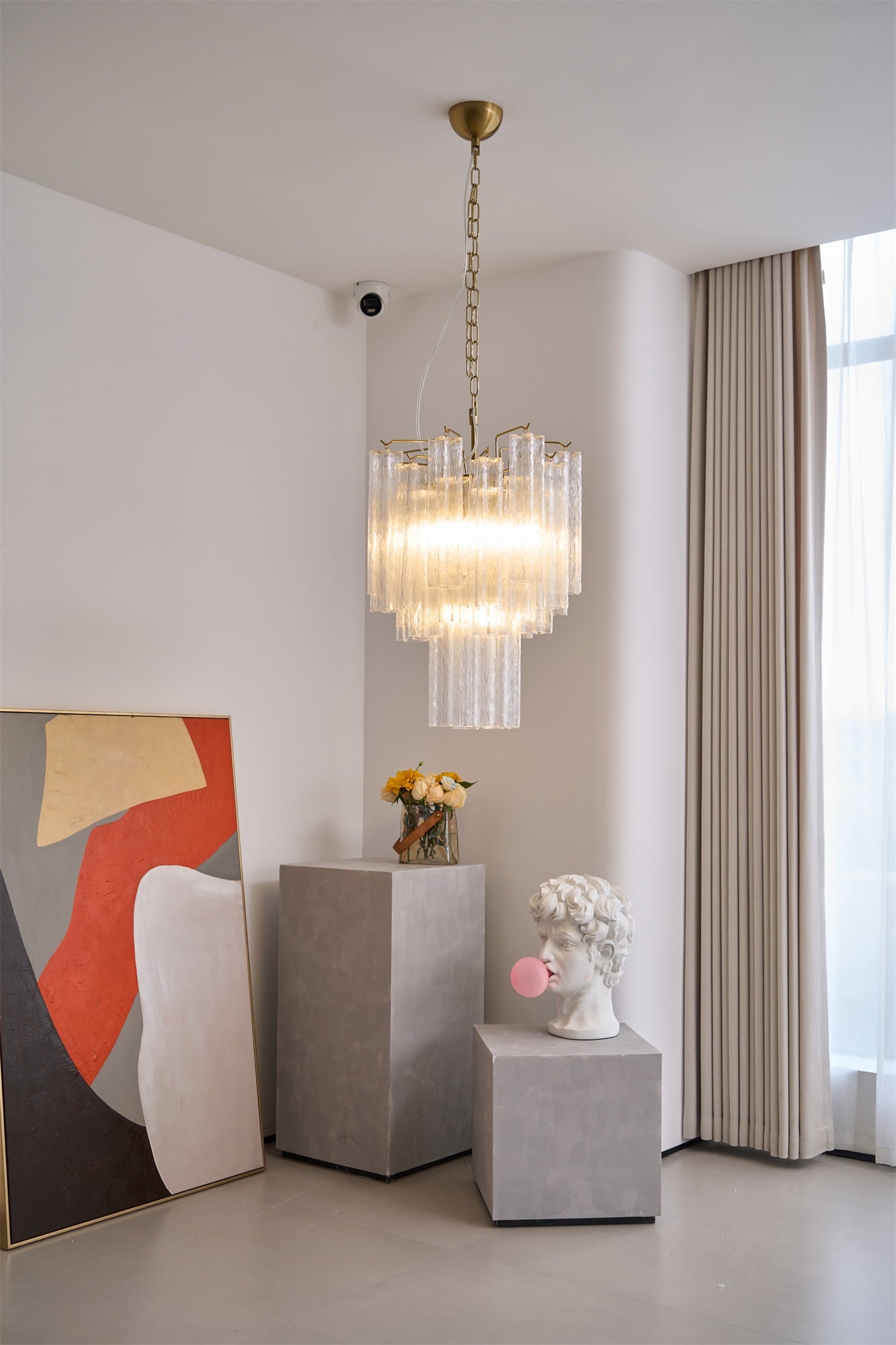 Aurora Chandelier Clear Murano Glass Tube Tiered Modern