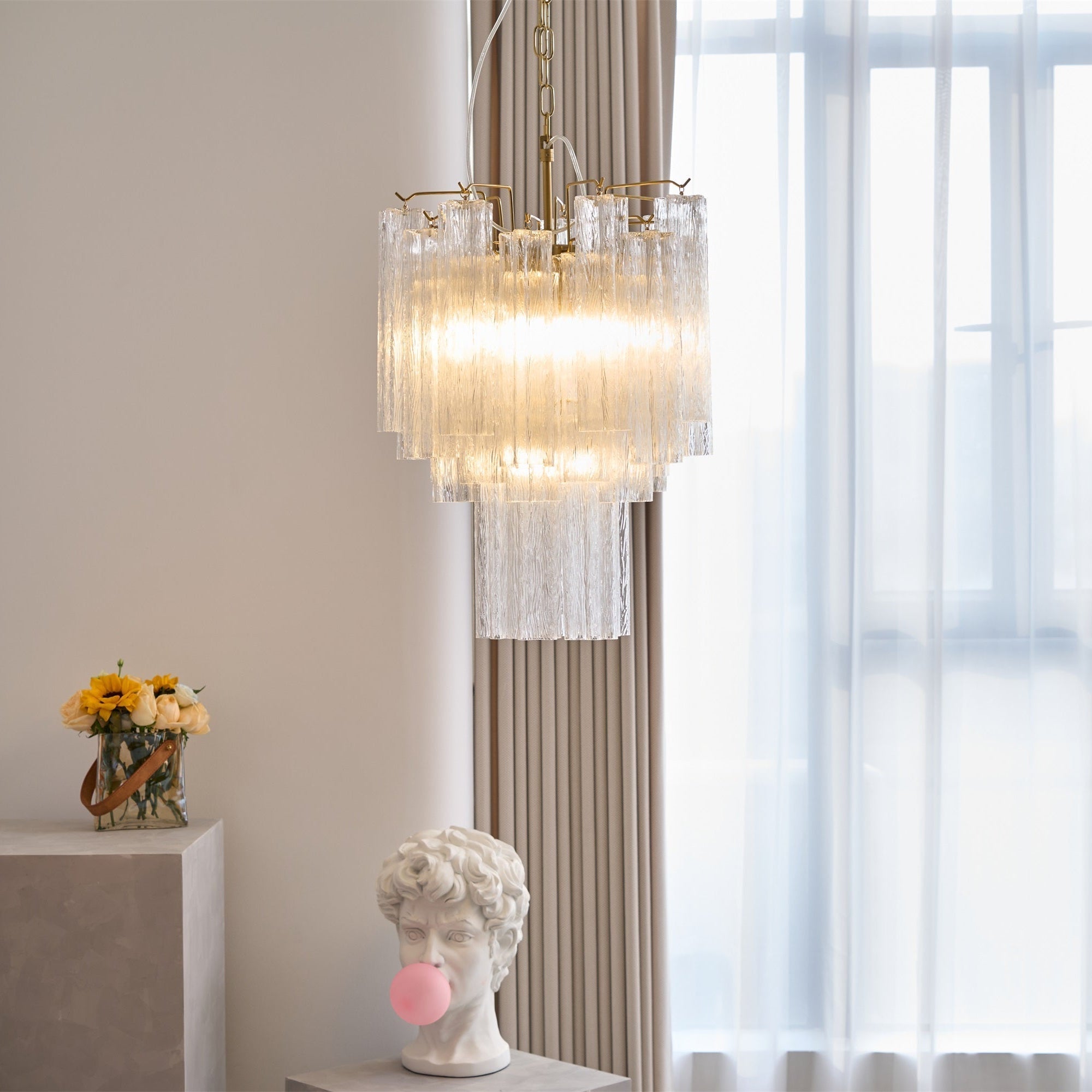 Aurora Chandelier Clear Murano Glass Tube Tiered Modern