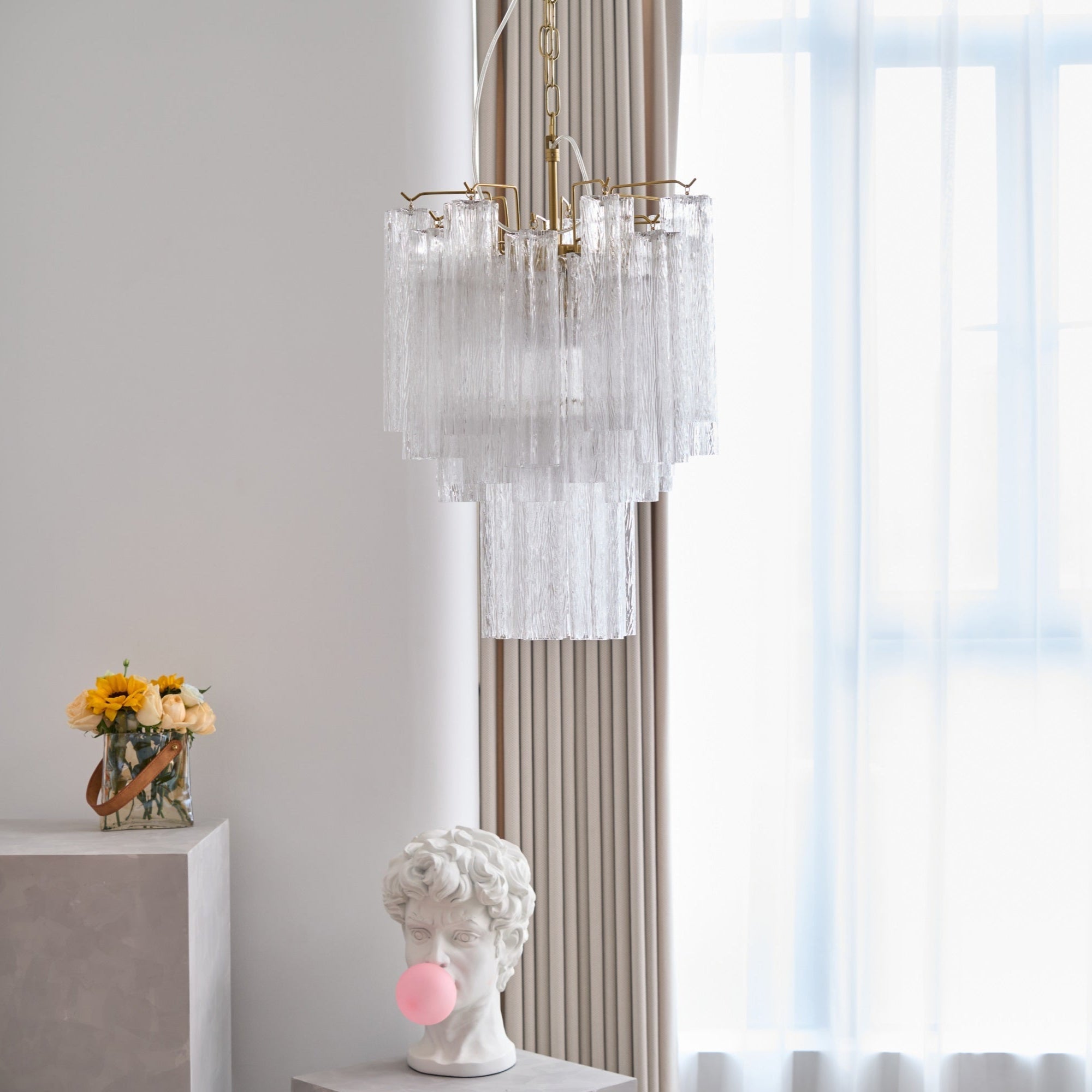 Aurora Chandelier Clear Murano Glass Tube Tiered Modern