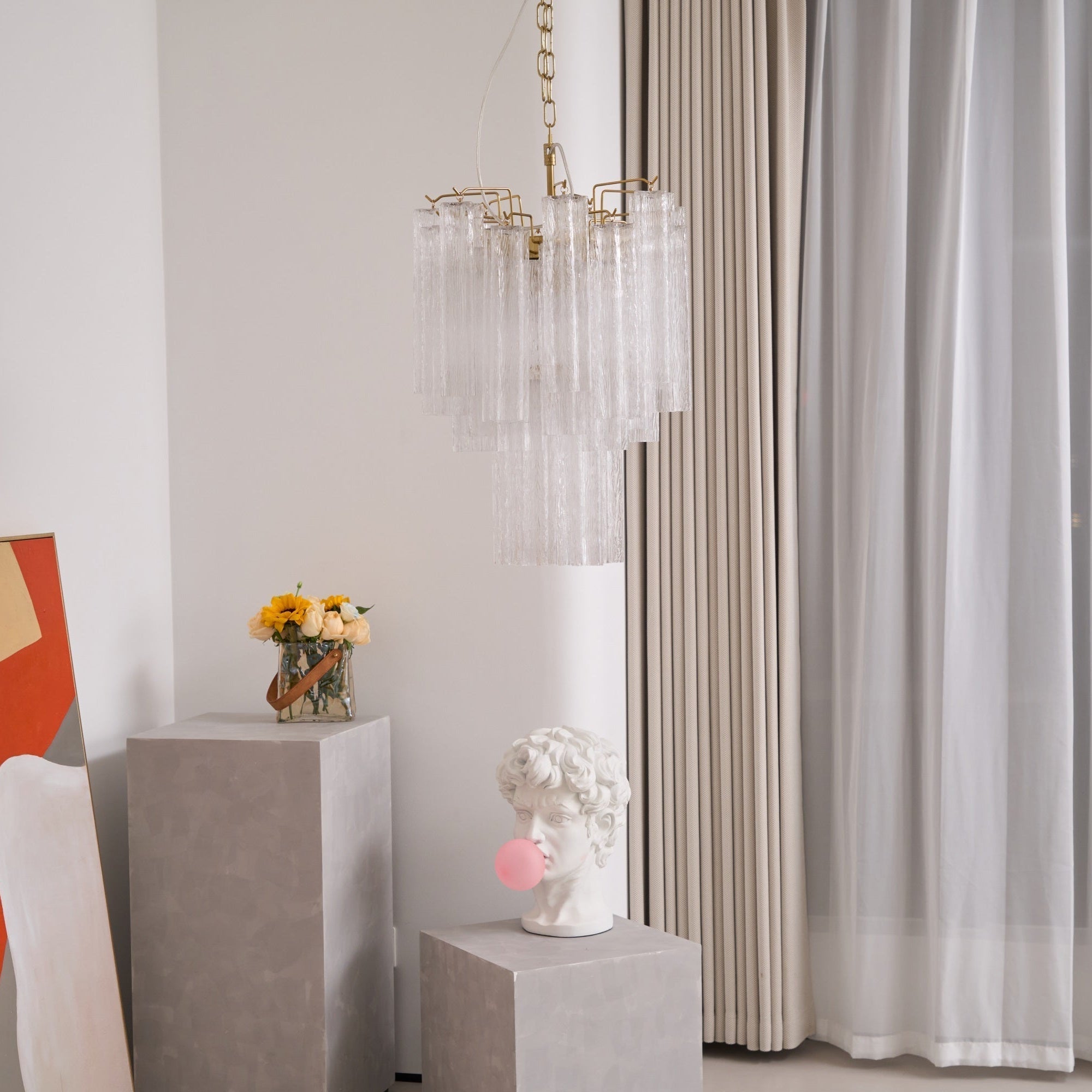 Aurora Chandelier Clear Murano Glass Tube Tiered Modern