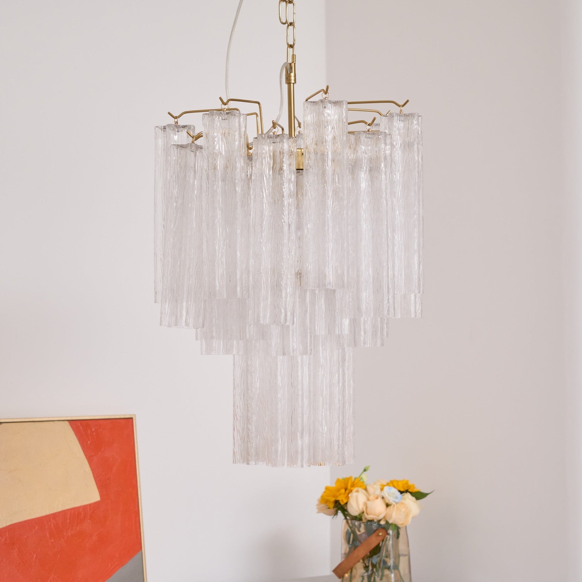 Aurora Chandelier Clear Murano Glass Tube Tiered Modern