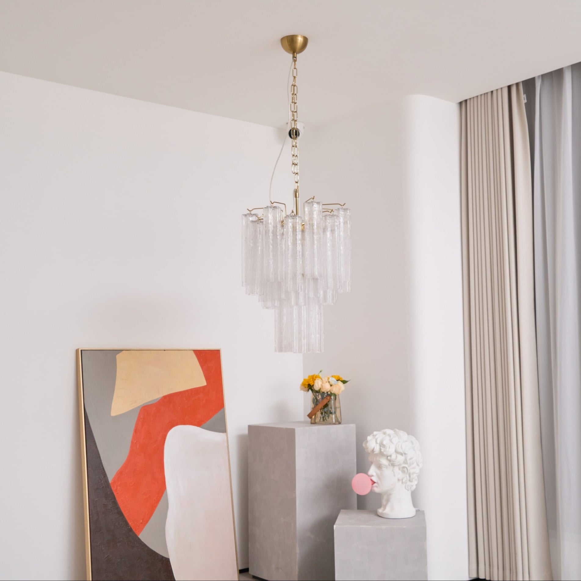Aurora Chandelier Clear Murano Glass Tube Tiered Modern