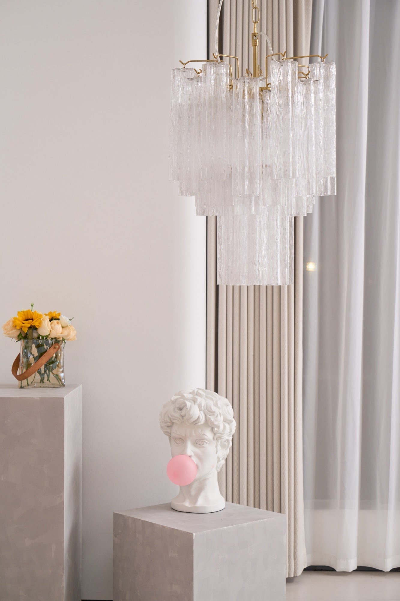 Aurora Chandelier Clear Murano Glass Tube Tiered Modern