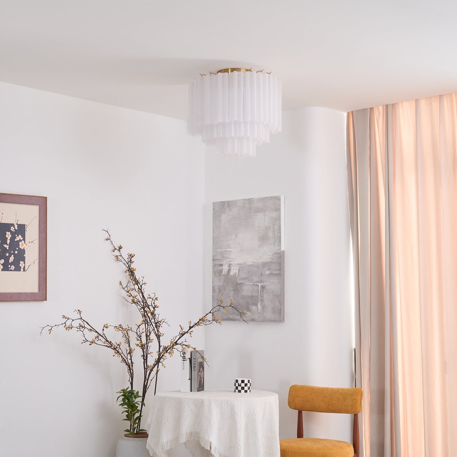 Aurora Ceiling Lamp White Murano Glass Layered Elegant Modern
