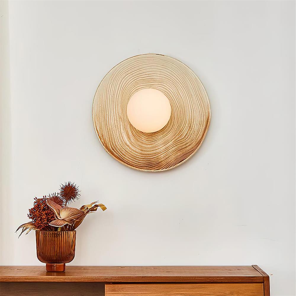 Wall Lamp Textured Ceramic Disc Wood Accent Modern Entryways - Neutralighting