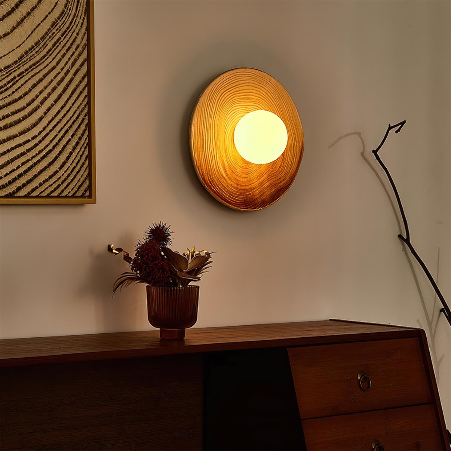 Wall Lamp Textured Ceramic Disc Wood Accent Modern Entryways - Neutralighting