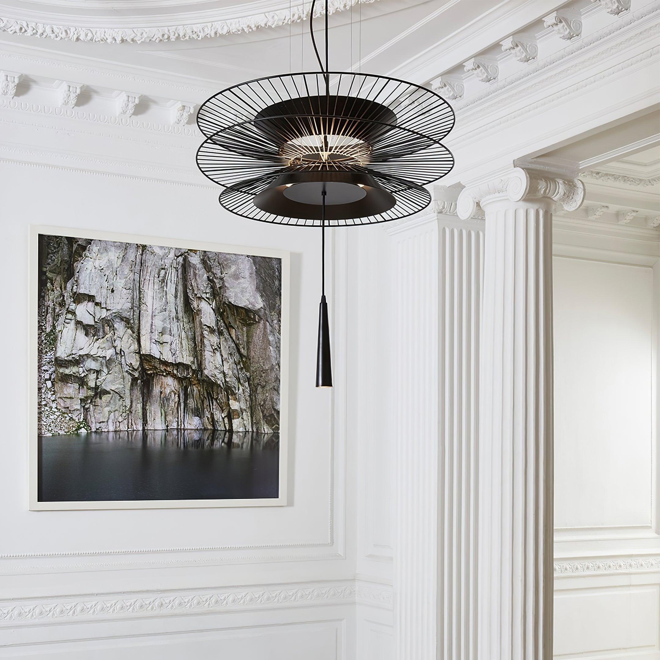Chandelier Sculptural Layered Wire Frame Statement Bold Modern Centerpiece - Neutralighting