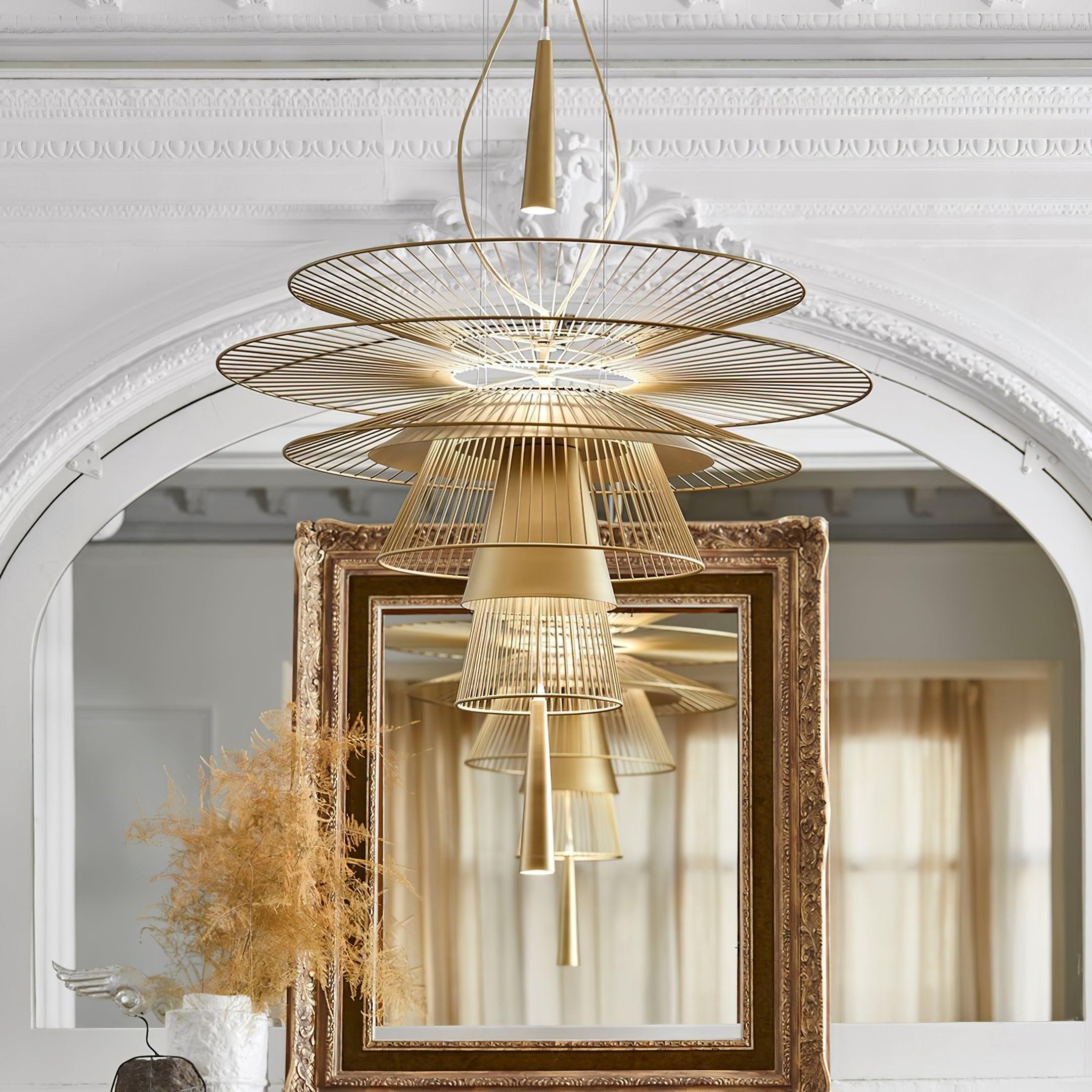 Chandelier Sculptural Layered Wire Frame Statement Bold Modern Centerpiece - Neutralighting
