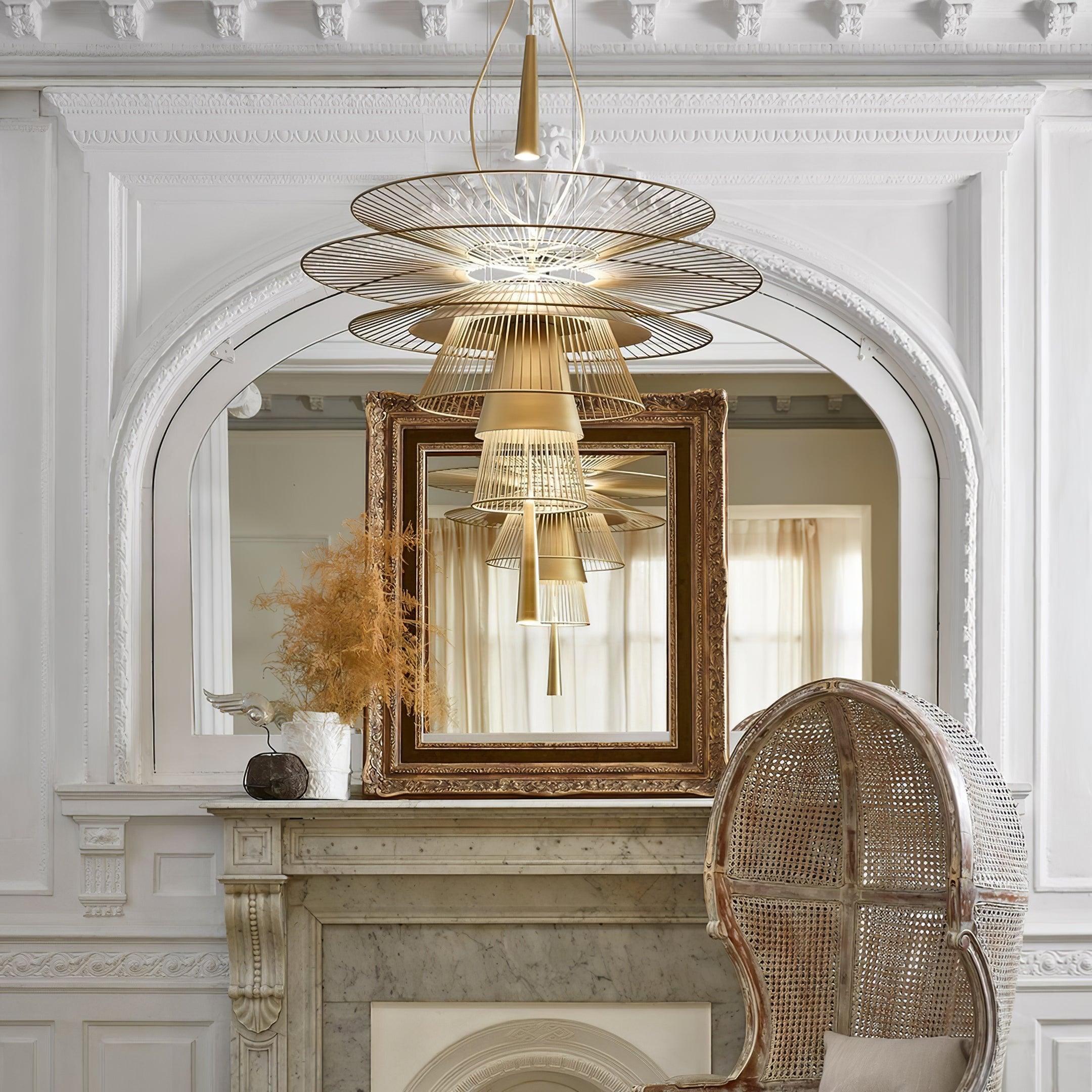 Chandelier Sculptural Layered Wire Frame Statement Bold Modern Centerpiece - Neutralighting