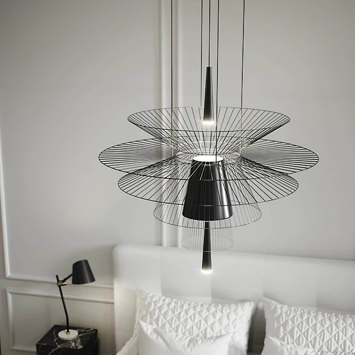 Chandelier Sculptural Layered Wire Frame Statement Bold Modern Centerpiece - Neutralighting