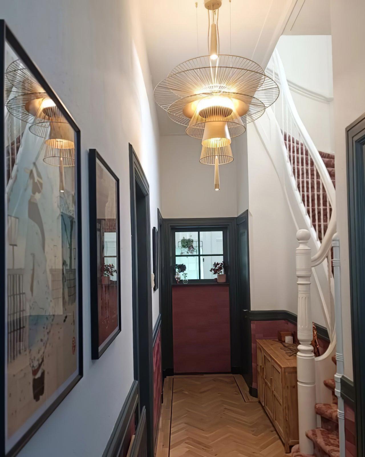 Chandelier Sculptural Layered Wire Frame Statement Bold Modern Centerpiece - Neutralighting