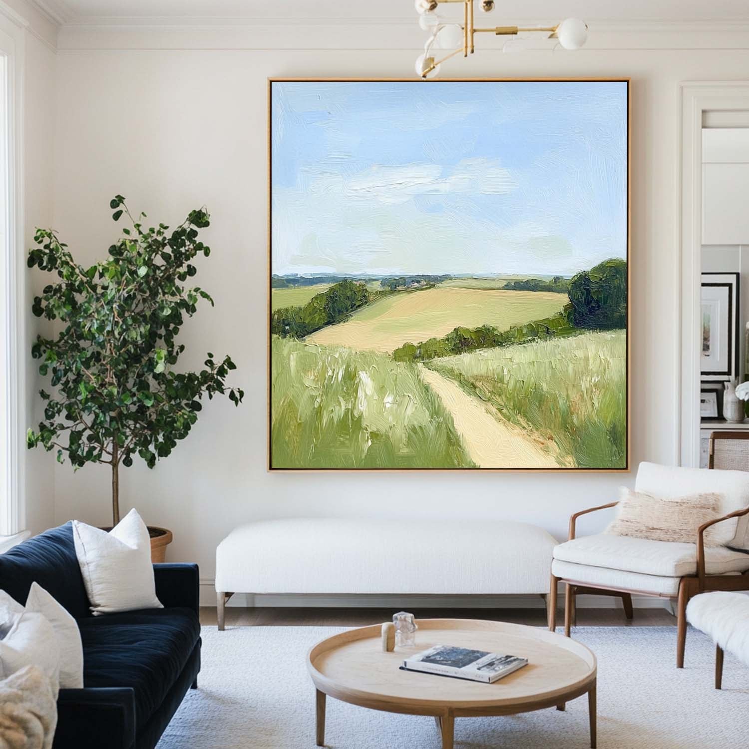 Sunlit Rural Path Landscape Muted Tone Soft Impasto Layered Textured Artwork