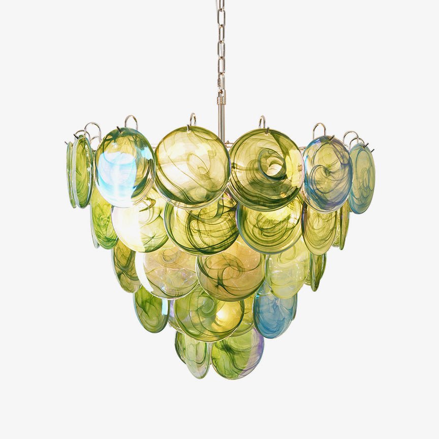 Aurora Chandelier Green Murano Glass Disc