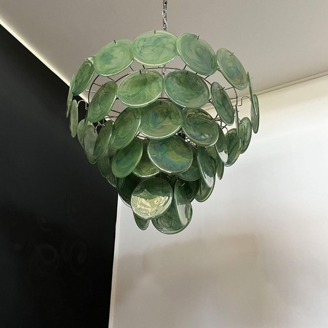 Aurora Chandelier Green Murano Glass Disc