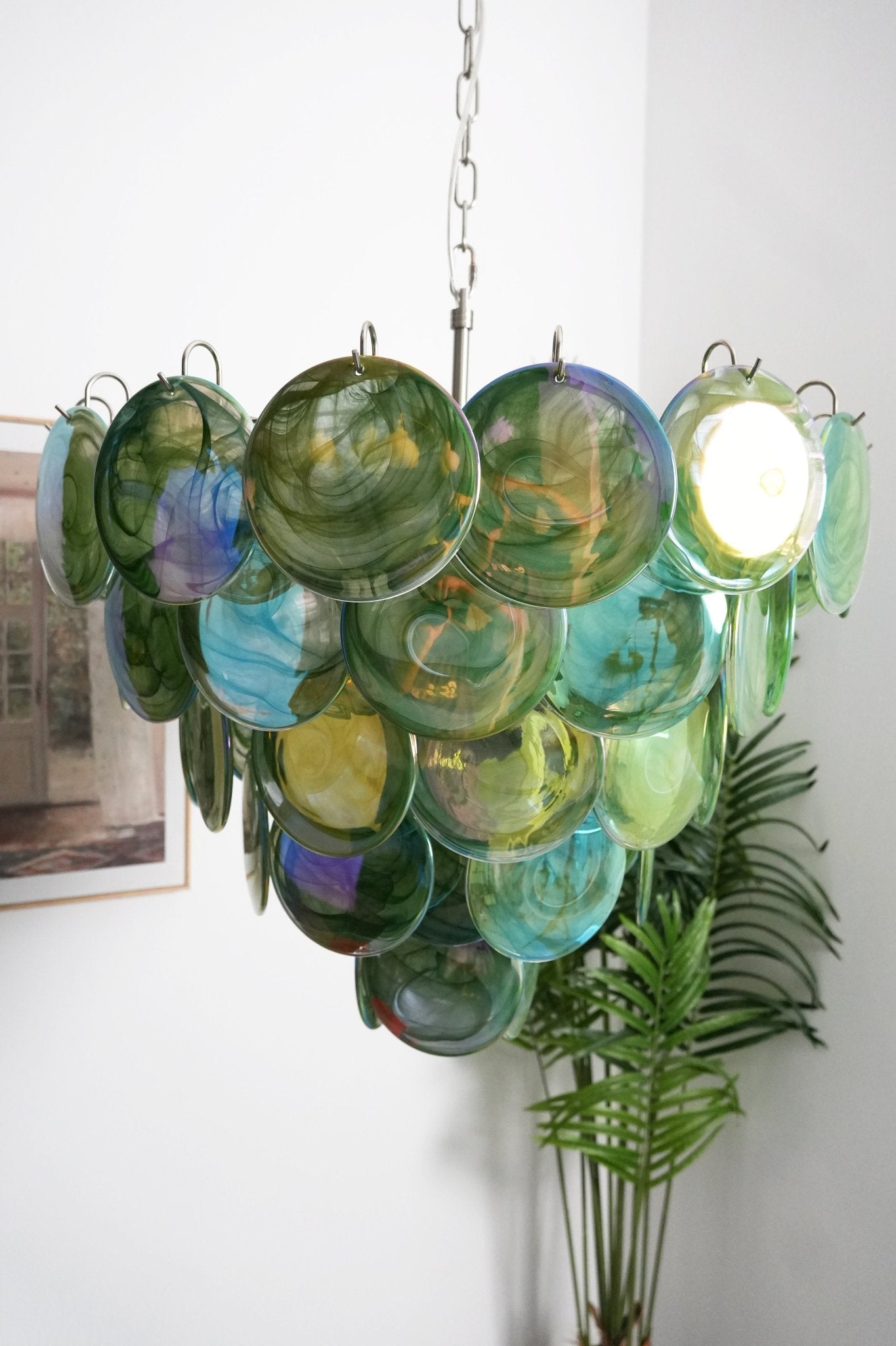 Aurora Chandelier Green Murano Glass Disc