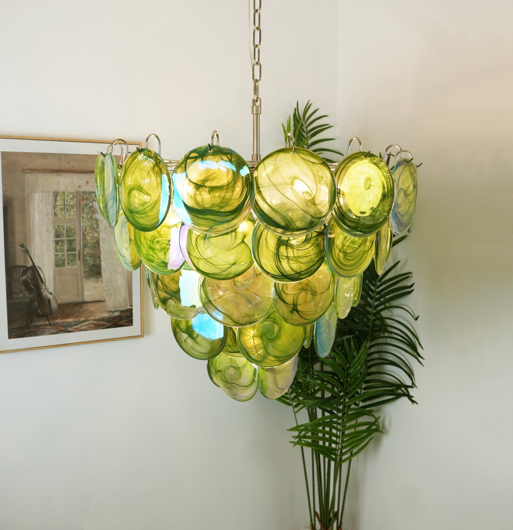 Aurora Chandelier Green Murano Glass Disc