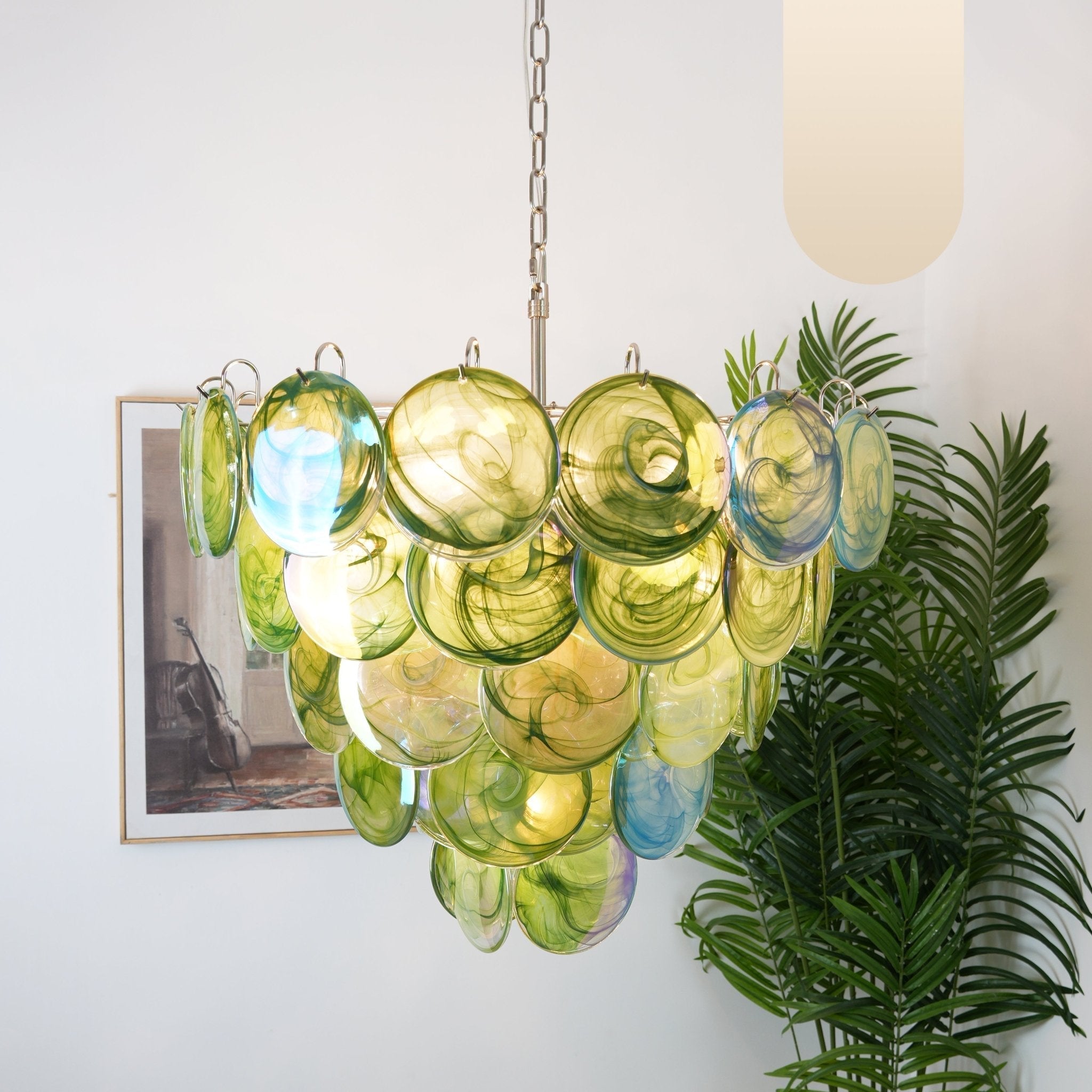 Aurora Chandelier Green Murano Glass Disc