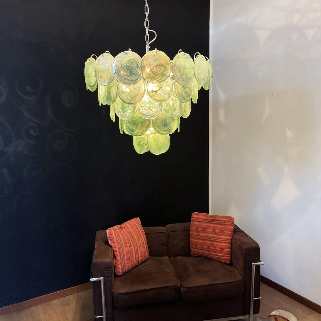 Aurora Chandelier Green Murano Glass Disc