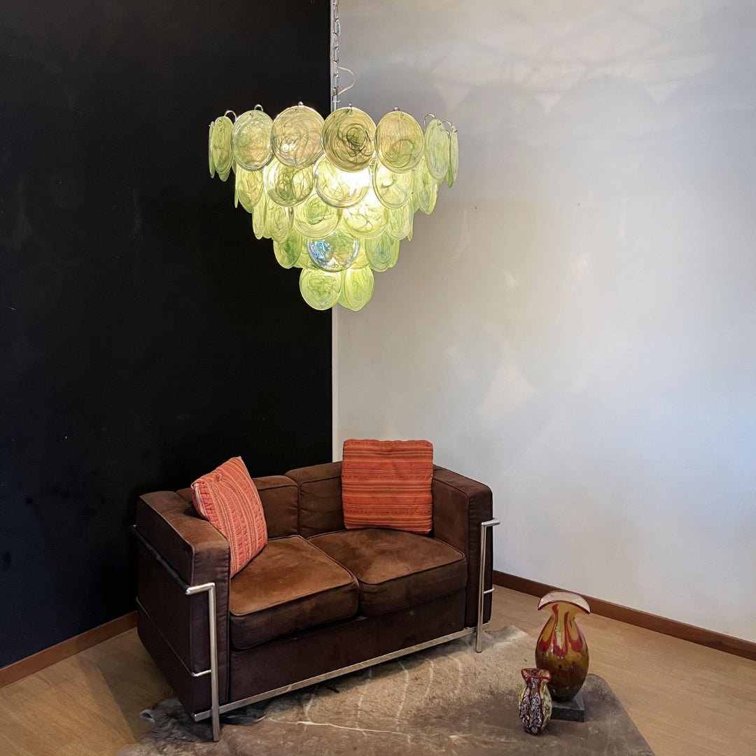 Aurora Chandelier Green Murano Glass Disc