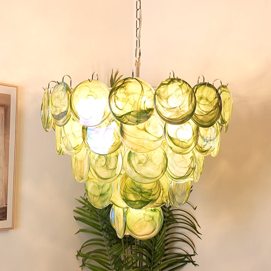 Aurora Chandelier Green Murano Glass Disc