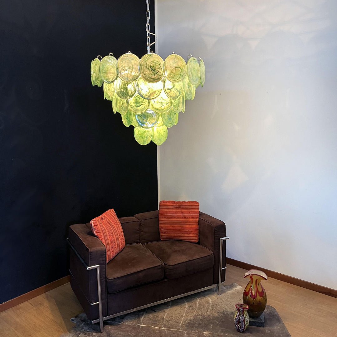 Aurora Chandelier Green Murano Glass Disc